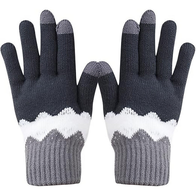 Manusi de Dama, Vivimall, Model Ondulat, Functie Touchscreen (ecran tactil), Material Acril Tricotat, Manseta Elastica, Interior Catifelat, Marime Universala, Gri/Alb - vivimall.ro