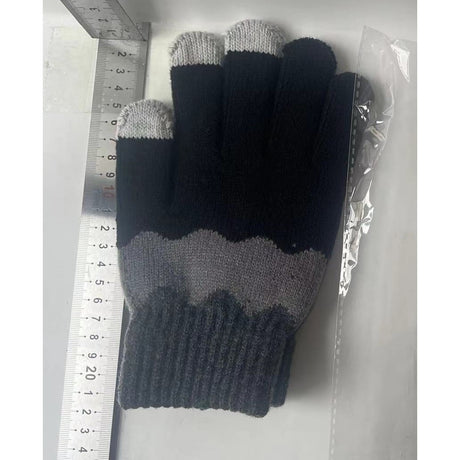 Manusi de Dama, Vivimall, Model Ondulat, Functie Touchscreen (ecran tactil), Material Acril Tricotat, Manseta Elastica, Interior Catifelat, Marime Universala, Negru/Gri - vivimall.ro