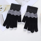 Manusi de Dama, Vivimall, Model Ondulat, Functie Touchscreen (ecran tactil), Material Acril Tricotat, Manseta Elastica, Interior Catifelat, Marime Universala, Negru/Gri - vivimall.ro