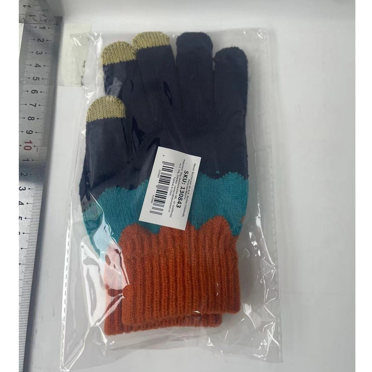 Manusi de Dama, Vivimall, Model Ondulat, Functie Touchscreen (ecran tactil), Material Acril Tricotat, Manseta Elastica, Interior Catifelat, Marime Universala, Portocaliu/Albastru - vivimall.ro