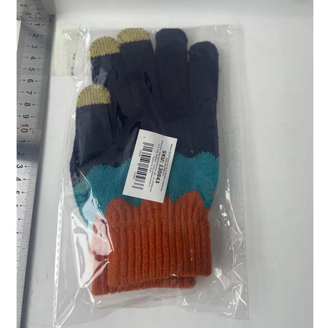 Manusi de Dama, Vivimall, Model Ondulat, Functie Touchscreen (ecran tactil), Material Acril Tricotat, Manseta Elastica, Interior Catifelat, Marime Universala, Portocaliu/Albastru - vivimall.ro