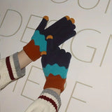 Manusi de Dama, Vivimall, Model Ondulat, Functie Touchscreen (ecran tactil), Material Acril Tricotat, Manseta Elastica, Interior Catifelat, Marime Universala, Portocaliu/Albastru - vivimall.ro