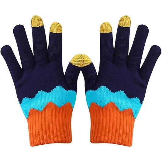 Manusi de Dama, Vivimall, Model Ondulat, Functie Touchscreen (ecran tactil), Material Acril Tricotat, Manseta Elastica, Interior Catifelat, Marime Universala, Portocaliu/Albastru - vivimall.ro