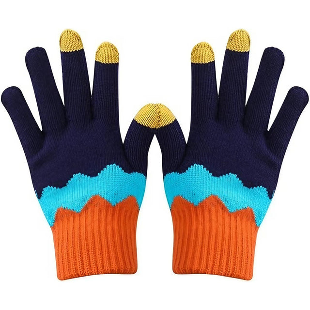 Manusi de Dama, Vivimall, Model Ondulat, Functie Touchscreen (ecran tactil), Material Acril Tricotat, Manseta Elastica, Interior Catifelat, Marime Universala, Portocaliu/Albastru - vivimall.ro