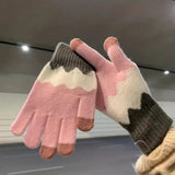 Manusi de Dama, Flippy, Model Ondulat, Functie Touchscreen (ecran tactil), Material Acril Tricotat, Manseta Elastica, Interior Catifelat, Marime Universala, Roz/Gri - vivimall.ro