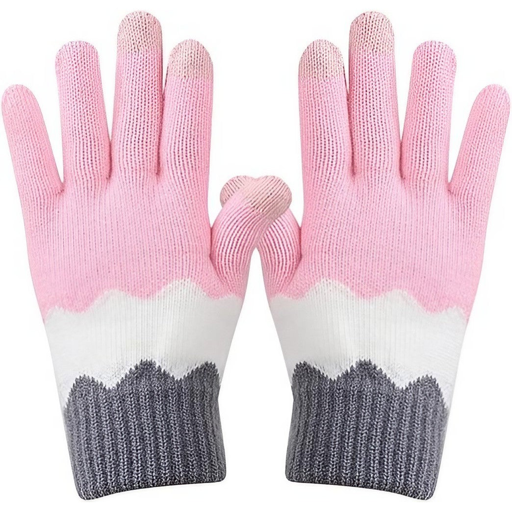 Manusi de Dama, Flippy, Model Ondulat, Functie Touchscreen (ecran tactil), Material Acril Tricotat, Manseta Elastica, Interior Catifelat, Marime Universala, Roz/Gri - vivimall.ro