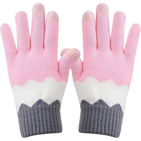 Manusi de Dama, Flippy, Model Ondulat, Functie Touchscreen (ecran tactil), Material Acril Tricotat, Manseta Elastica, Interior Catifelat, Marime Universala, Roz/Gri - vivimall.ro