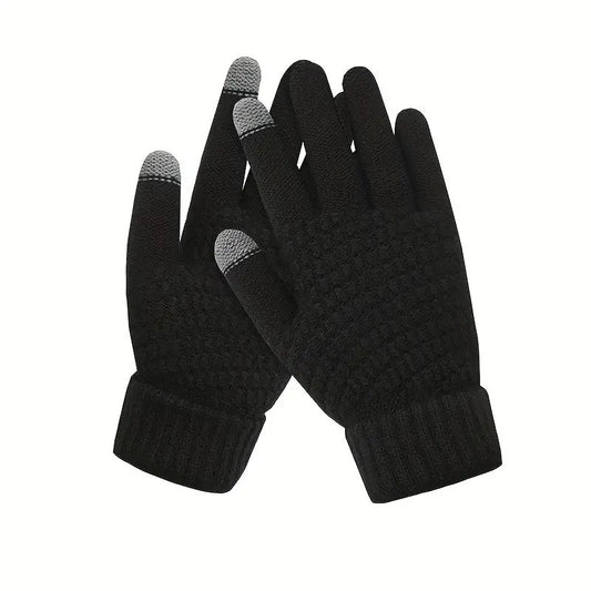 Manusi de Dama, Vivimall, Functie Touchscreen (ecran tactil), Material Acril Tricotat, Manseta Elastica, Interior Catifelat, Marime Universala, Negru - vivimall.ro