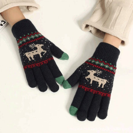 Manusi de Dama, Flippy, Model Ren, Functie Touchscreen (ecran tactil), Material Acril Tricotat, Manseta Elastica, Interior Catifelat, Marime Universala, Albastru Marin - vivimall.ro