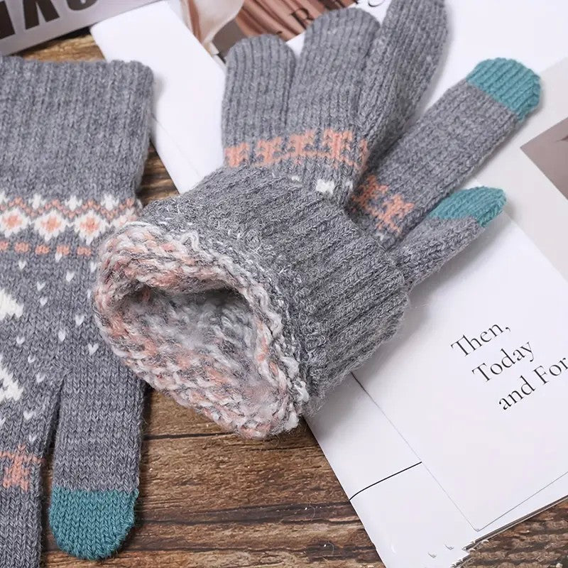 Manusi de Dama, Flippy, Model Ren, Functie Touchscreen (ecran tactil), Material Acril Tricotat, Manseta Elastica, Interior Catifelat, Marime Universala, Gri - vivimall.ro