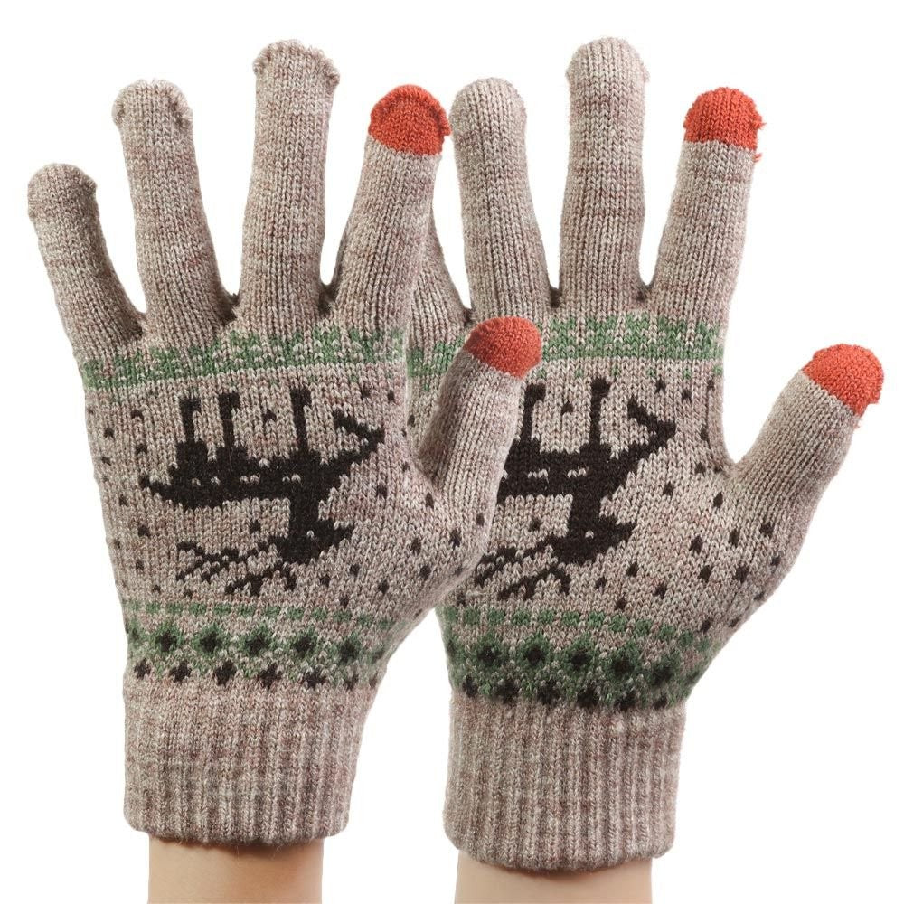 Manusi de Dama, Flippy, Model Ren, Functie Touchscreen (ecran tactil), Material Acril Tricotat, Manseta Elastica, Interior Catifelat, Marime Universala, Kaki - vivimall.ro