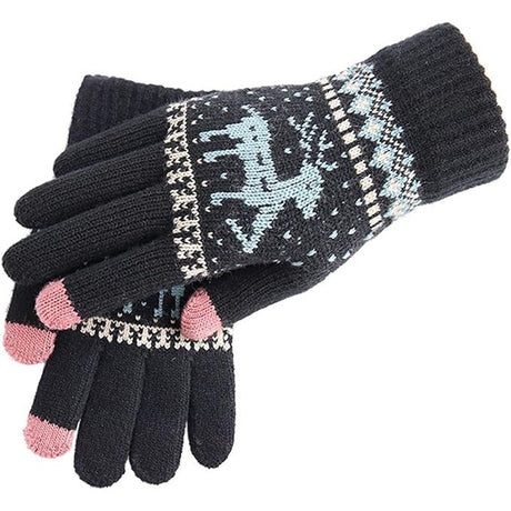 Manusi de Dama, Flippy, Model Ren, Functie Touchscreen (ecran tactil), Material Acril Tricotat, Manseta Elastica, Interior Catifelat, Marime Universala, Negru - vivimall.ro