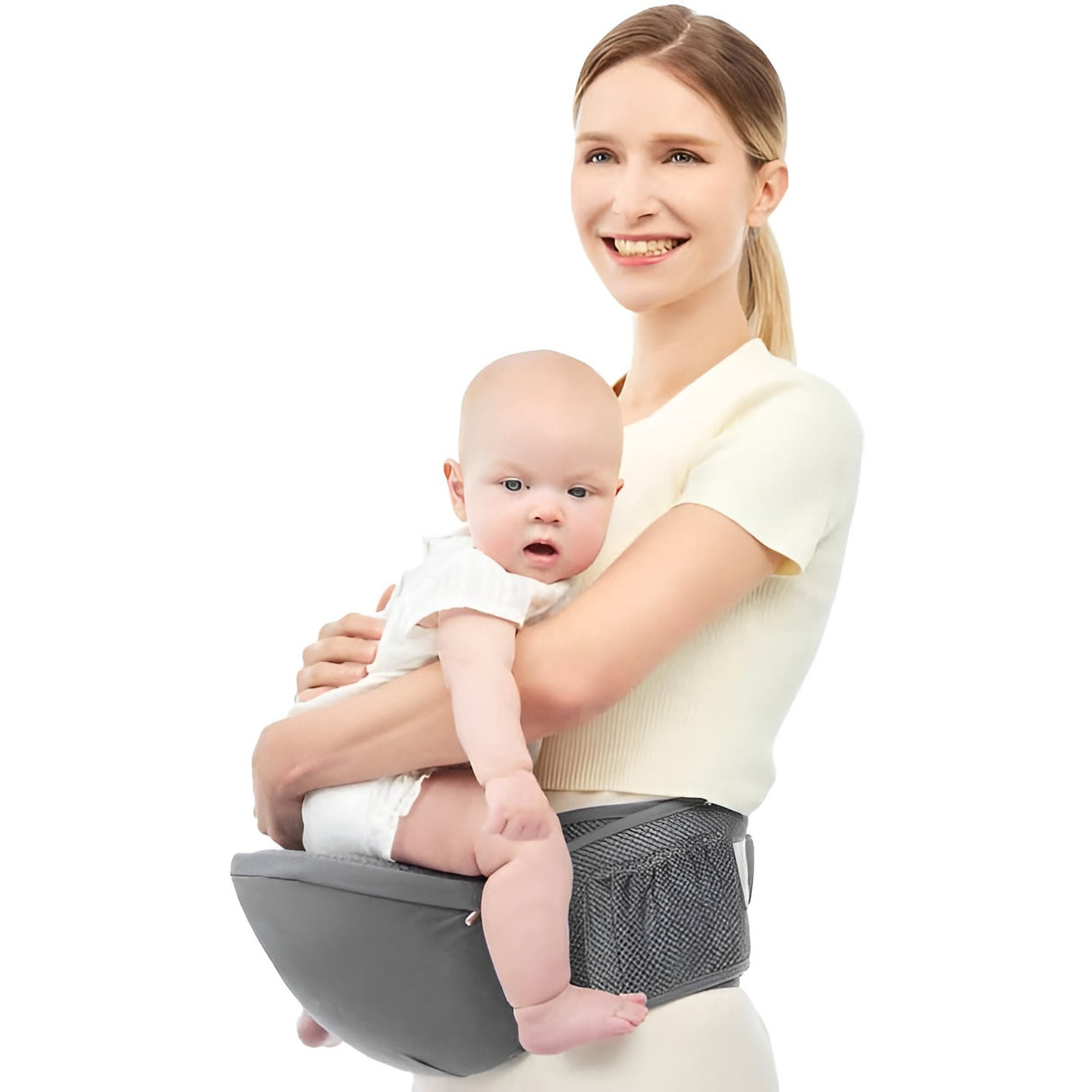 Marsupiu Ergonomic 3in1, Vivimall, pentru Bebelusi si Copii, 0-36 Luni, Bretele Reglabile pentru Umar si Sold, Inchidere Catarama, 125x25x14 cm, Gri - vivimall.ro