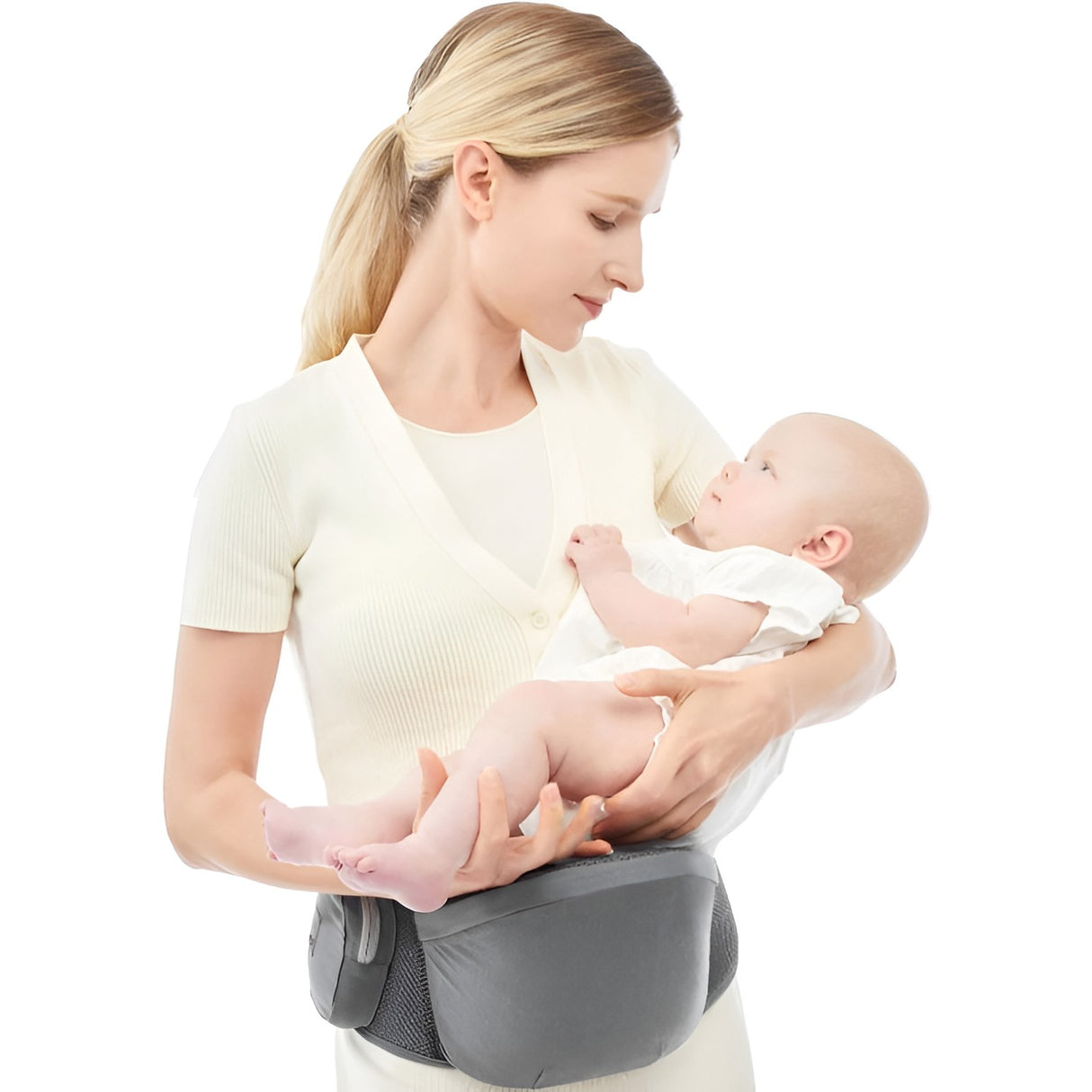 Marsupiu Ergonomic 3in1, Vivimall, pentru Bebelusi si Copii, 0-36 Luni, Bretele Reglabile pentru Umar si Sold, Inchidere Catarama, 125x25x14 cm, Gri - vivimall.ro