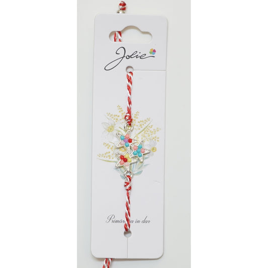 Martisor Bratara Alb-Rosu cu Pandantiv Metalic, Model 4 - vivimall.ro