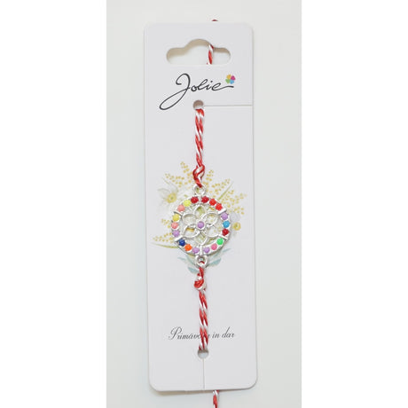 Martisor Bratara Alb-Rosu cu Pandantiv Metalic, Model 5 - vivimall.ro