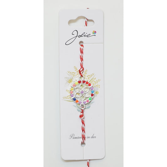 Martisor Bratara Alb-Rosu cu Pandantiv Metalic, Model 5 - vivimall.ro