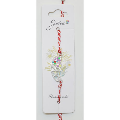 Martisor Bratara Alb-Rosu cu Pandantiv Metalic, Model 7 - vivimall.ro