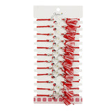 Martisor Bratara cu Ciucure pentru Dama, Jolie, Model Inima cu Floare Alba, Set 12 bucati, Pandativ din Inox cu Piatra, Snur Reglabil, Rosu/Alb - vivimall.ro