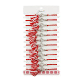 Martisor Bratara cu Ciucure pentru Dama, Jolie, Model Trifoi Contur cu Buburuza, Set 12 bucati, Pandativ din Inox cu Pietre, Snur Reglabil, Rosu/Alb - vivimall.ro