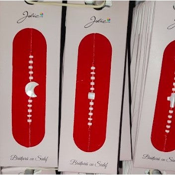 Martisor Bratara cu Sidef, Snur Rosu Reglabil, Margele Albe si Rosii, Pandantiv din Scoica, Modele de Sezon - vivimall.ro