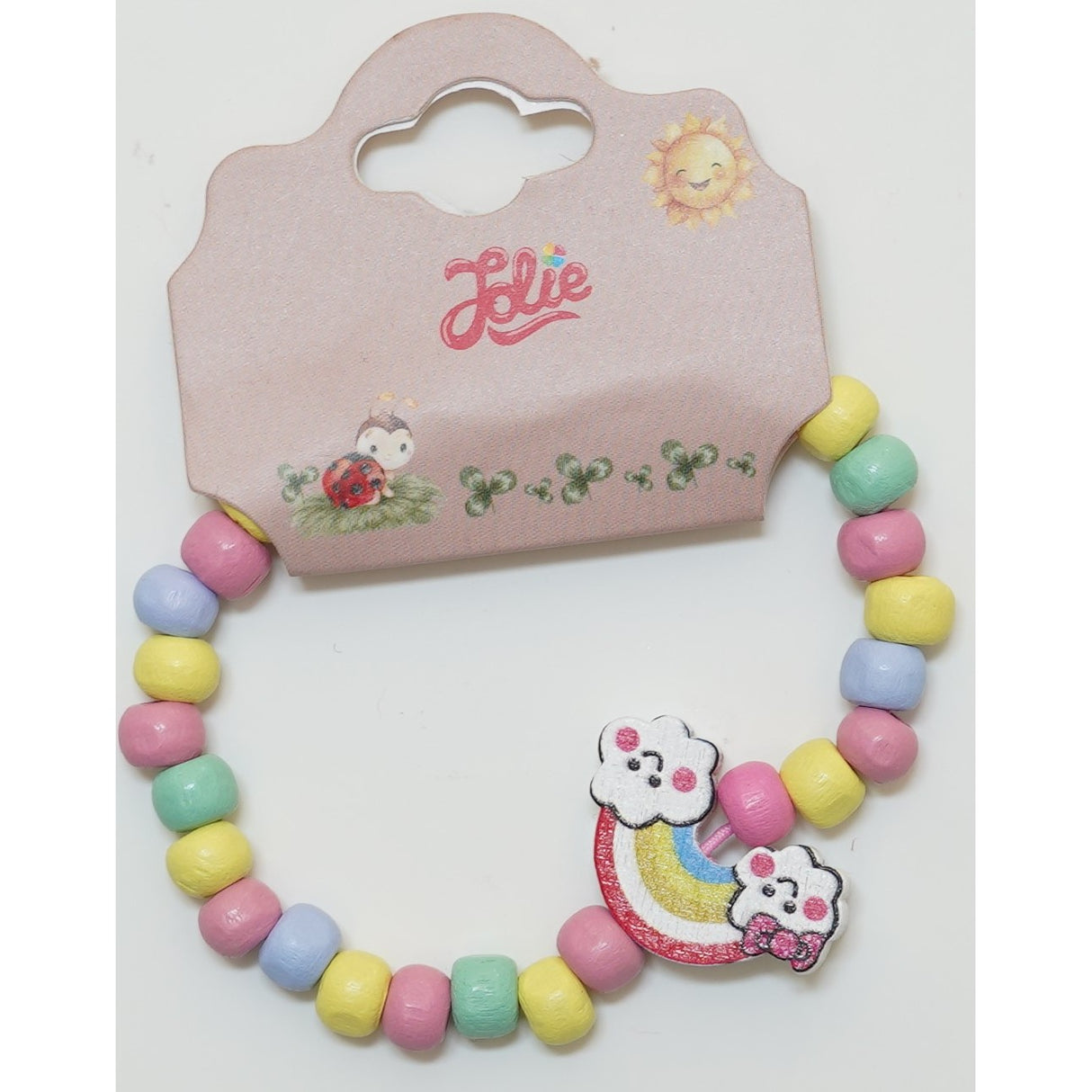 Martisor Bratara Curcubeu pentru Copii, Elastica, din Lemn, Model 2 - vivimall.ro