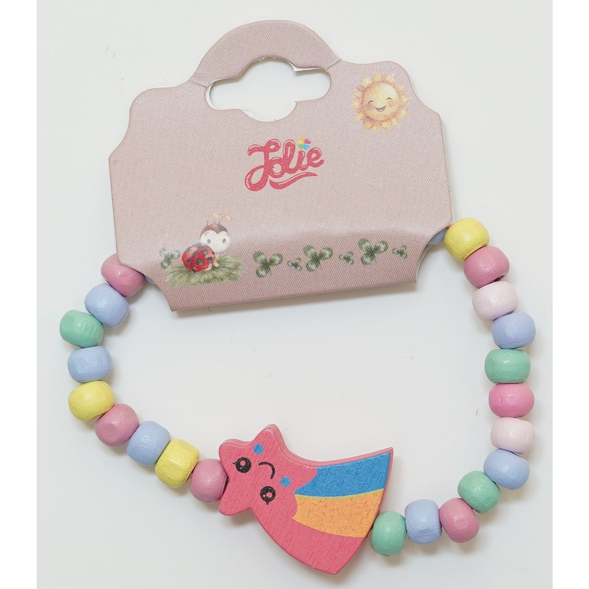 Martisor Bratara Curcubeu pentru Copii, Elastica, din Lemn, Model 6 - vivimall.ro