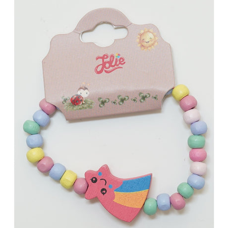 Martisor Bratara Curcubeu pentru Copii, Elastica, din Lemn, Model 6 - vivimall.ro