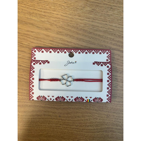 Martisor Bratara Impletita cu Pandantiv Metalic, Model Trifoi cu patru foi - vivimall.ro