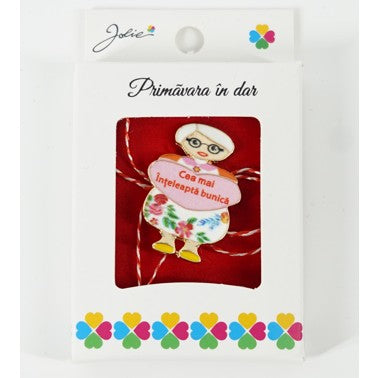 Martisor Brosa Mica in Cutie, Dimensiune Brosa 2.5-3 cm, Material Metal, Model Cea Mai inteleapta Bunica - vivimall.ro