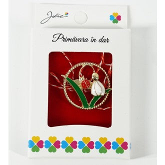 Martisor Brosa Mica in Cutie, Dimensiune Brosa 2.5-3 cm, Material Metal, Model Cerc cu Ghiocel - vivimall.ro