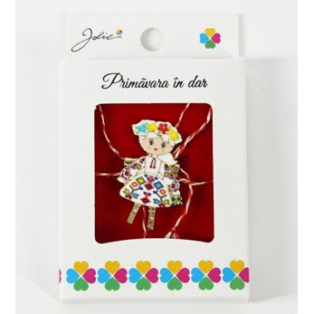 Martisor Brosa Mica in Cutie, Dimensiune Brosa 2.5-3 cm, Material Metal, Model Fetita Tradtionala - vivimall.ro