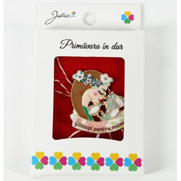 Martisor Brosa Mica in Cutie, Dimensiune Brosa 2.5-3 cm, Material Metal, Model "Ghiocei pentru mama" - vivimall.ro