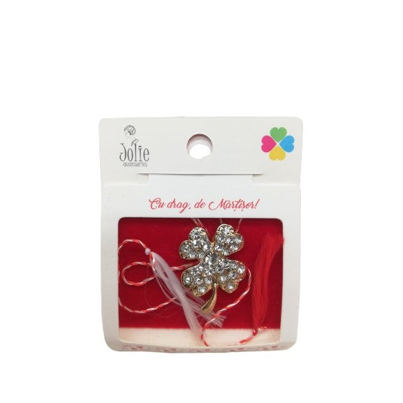 Martisor Brosa Trifoi Auriu cu Pietre Model B-18 5.5cm x 7cm - vivimall.ro