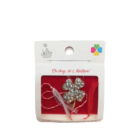 Martisor Brosa Trifoi Auriu cu Pietre Model B-18 5.5cm x 7cm - vivimall.ro