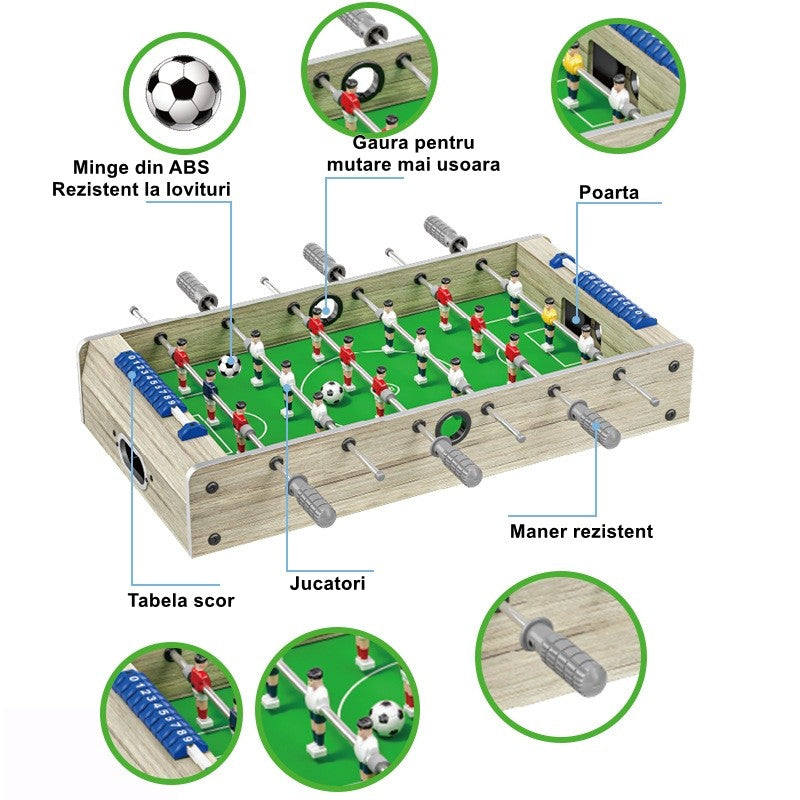 Masa de Fotbal cu Teren si 18 Jucatori Vivimall, 6 Manere, cu Tablou pentru Scor, din Metal, Lemn si ABS, 81 x 43 x 78 cm, cu Picioare, pentru copii/adulti, Gri - vivimall.ro