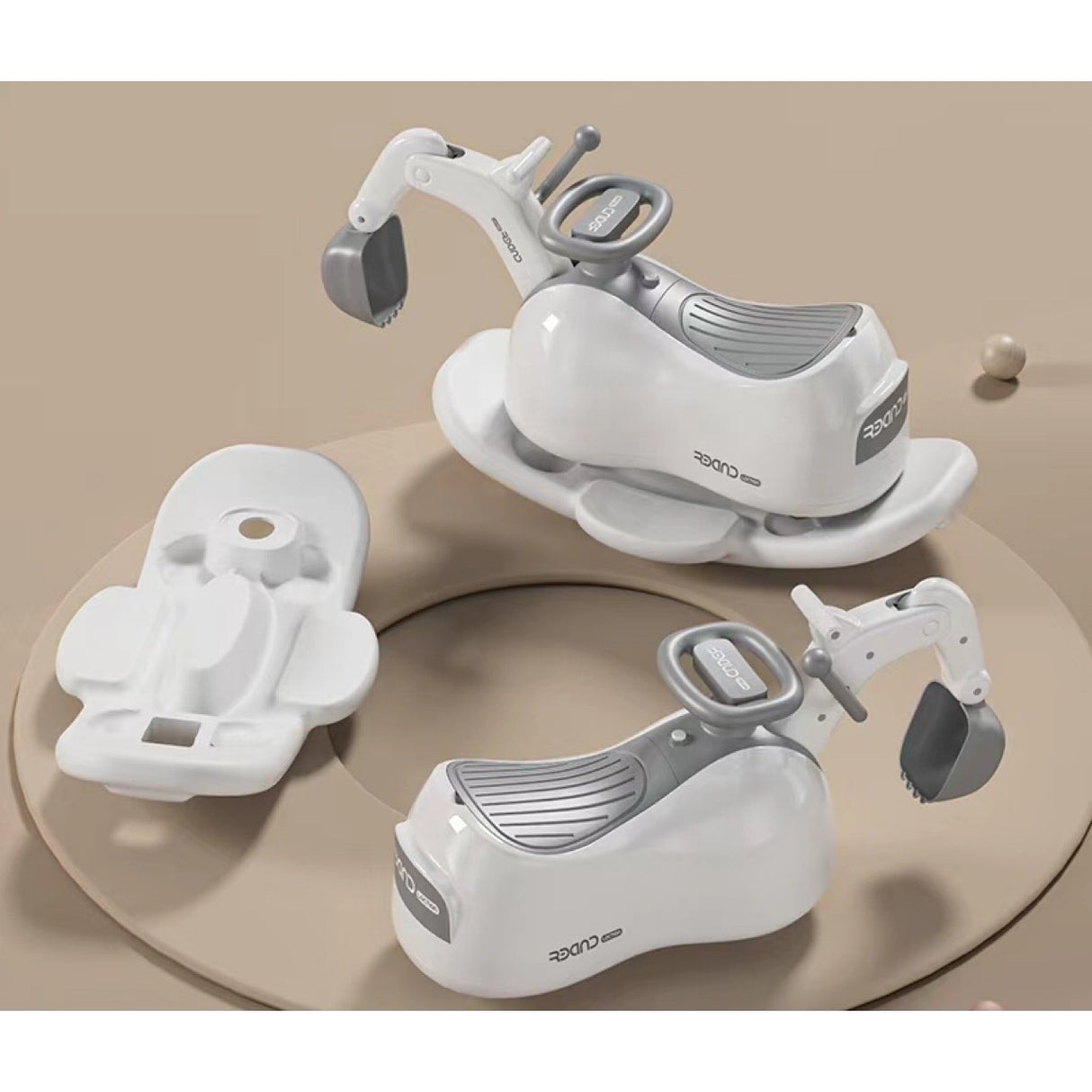 Masina 3 in 1, Vivimall, 1-3 Ani, Tip Excavator/Balansoar/Masina Yo Yo, din Plastic, 4 Roti Silentioase, 71.5 x 34 x 39 cm, Alb - vivimall.ro