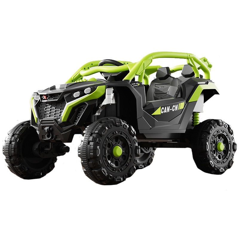 Masina Electrica pentru Copii, Vivimall, Tip Buggy/UTV Off-Road Dual Drive, Conectare Bluetooth, Telecomanda, Lumina Intermitenta si Muzica, Baterie 380*2, 6V 7Ah, 97 x 62 x 58 cm, Verde Negru - vivimall.ro