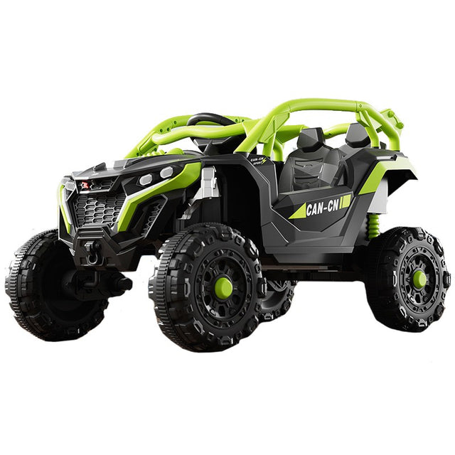 Masina Electrica pentru Copii, Vivimall, Tip Buggy/UTV Off-Road Dual Drive, Conectare Bluetooth, Telecomanda, Lumina Intermitenta si Muzica, Baterie 380*2, 6V 7Ah, 97 x 62 x 58 cm, Verde Negru - vivimall.ro