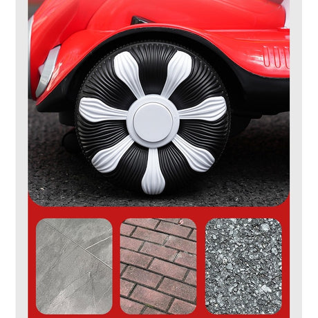 Masinuta electrica cu telecomanda pentru copii, Vivimall, roti spate rotire 360, 3- 6 ani, curea siguranta, baloane de sapun, lumini si sunete, self control si prin telecomanda, cu pedale de acceleratie si frana, rosie - vivimall.ro