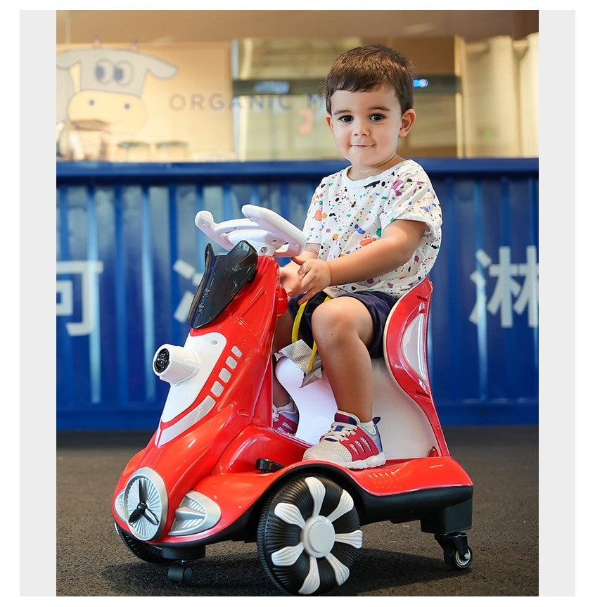 Masinuta electrica cu telecomanda pentru copii, Vivimall, roti spate rotire 360, 3- 6 ani, curea siguranta, baloane de sapun, lumini si sunete, self control si prin telecomanda, cu pedale de acceleratie si frana, rosie - vivimall.ro