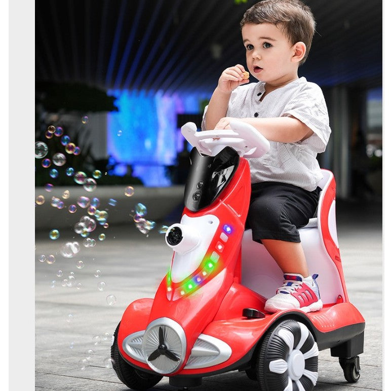 Masinuta electrica cu telecomanda pentru copii, Vivimall, roti spate rotire 360, 3- 6 ani, curea siguranta, baloane de sapun, lumini si sunete, self control si prin telecomanda, cu pedale de acceleratie si frana, rosie - vivimall.ro