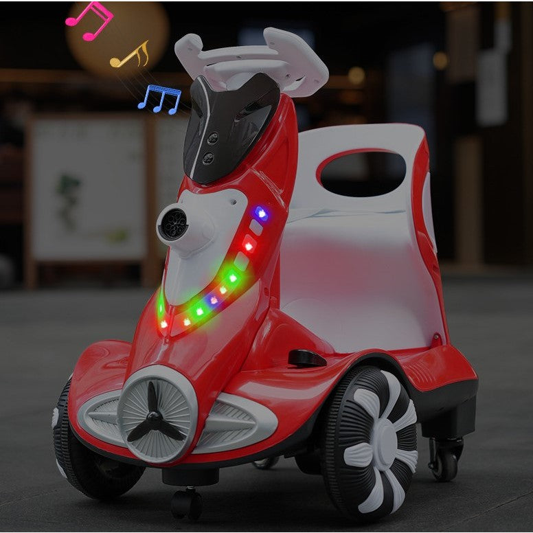 Masinuta electrica cu telecomanda pentru copii, Vivimall, roti spate rotire 360, 3- 6 ani, curea siguranta, baloane de sapun, lumini si sunete, self control si prin telecomanda, cu pedale de acceleratie si frana, rosie - vivimall.ro