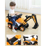 Masinuta Electrica Vivimall, Tip Excavator, Brat Electric cu Maneta de Control, Spatar si Bare Laterale, Sistem Muzica si Lumini, 2-7 Ani, 72 x 34 x 45 cm, Portocaliu - vivimall.ro