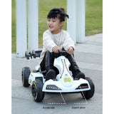 Masinuta Electrica Vivimall, Tip Kart, cu Telecomanda, Dimensiune Reglabila, 2 Viteze, Sistem de Lumini si Sunet, Pentru Copii intre 1.2 - 1.6 Inaltime, 105 x 55 x 50 cm, Alb - vivimall.ro