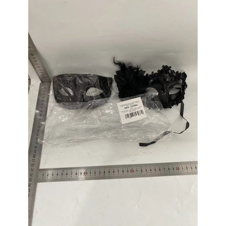 Set 2 Masti de Cuplu, Vivimall, pentru Carnaval, Bal Mascat, Marime Universala, Model Floare Laterala si Margele, Model Clasic, Negru Gri - vivimall.ro