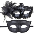 Set 2 Masti de Cuplu, Vivimall, pentru Carnaval, Bal Mascat, Marime Universala, Model Floare Laterala si Margele, Model Clasic, Negru Gri - vivimall.ro