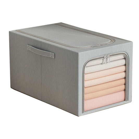 Cutie de Depozitare, Vivimall, 31L, din In si Bumbac, Pliabila, Cadru din Otel, 45 x 30 x 23 cm, Albastru Fumuriu - vivimall.ro