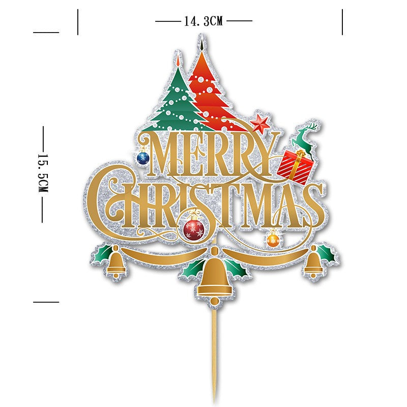 Set Toppere pentru Tort si Prajituri, Vivimall, Tematica Craciun, Model Mare Scris Merry Christmas 15.5x14.3 cm, 6 Toppere Mici Modele Variate 5x5 cm, Multicolor - vivimall.ro