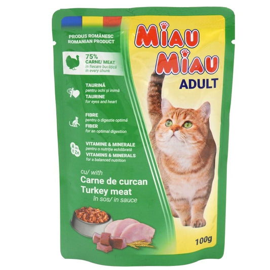 Hrana Umeda pentru Pisici in Sos, Miau Miau, Curcan, 100 g - vivimall.ro